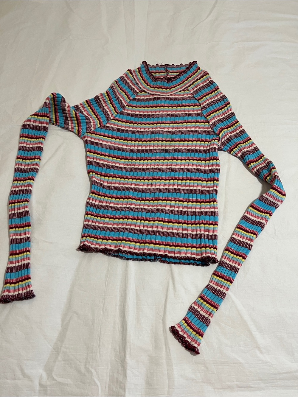 Free People Multistripe Ribbed Long-Sleeve Top - Blue, Pink, Yellow